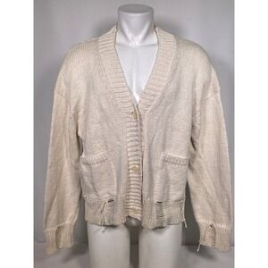 RHUDE Distressed Knit Cream Black Color Block Cardigan Sweater Men's SMALL NWT